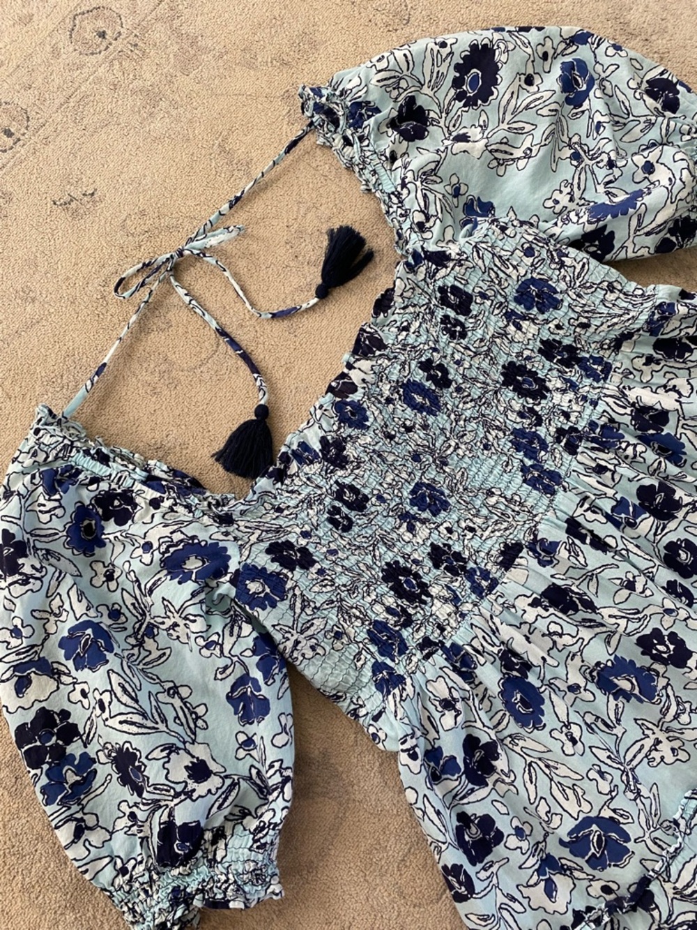 Ro's Garden Venus Midi Dress Benjamin Blue Floral Large Cotton Cottagecore - Picture 3 of 13